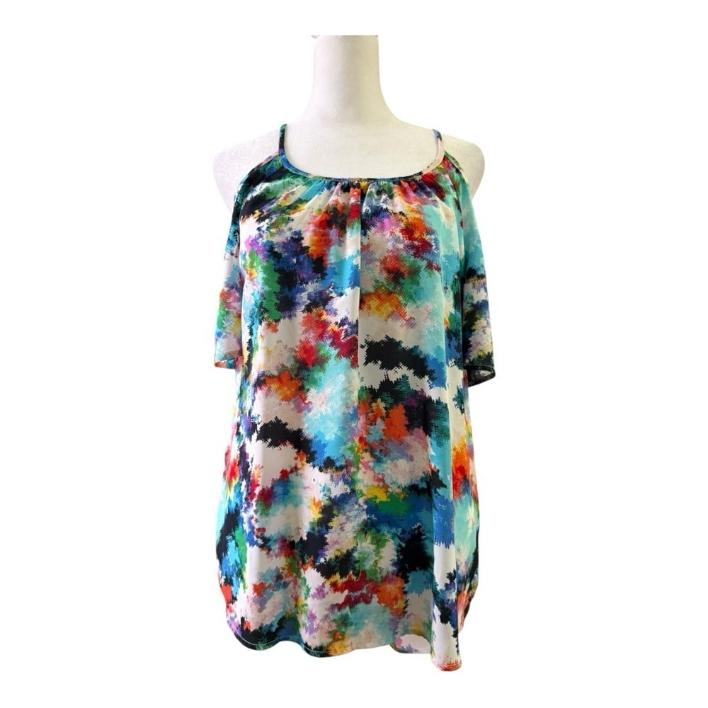 Spense Brightly Multi-Colored off the shoulder Hi Low Top Summer Medium